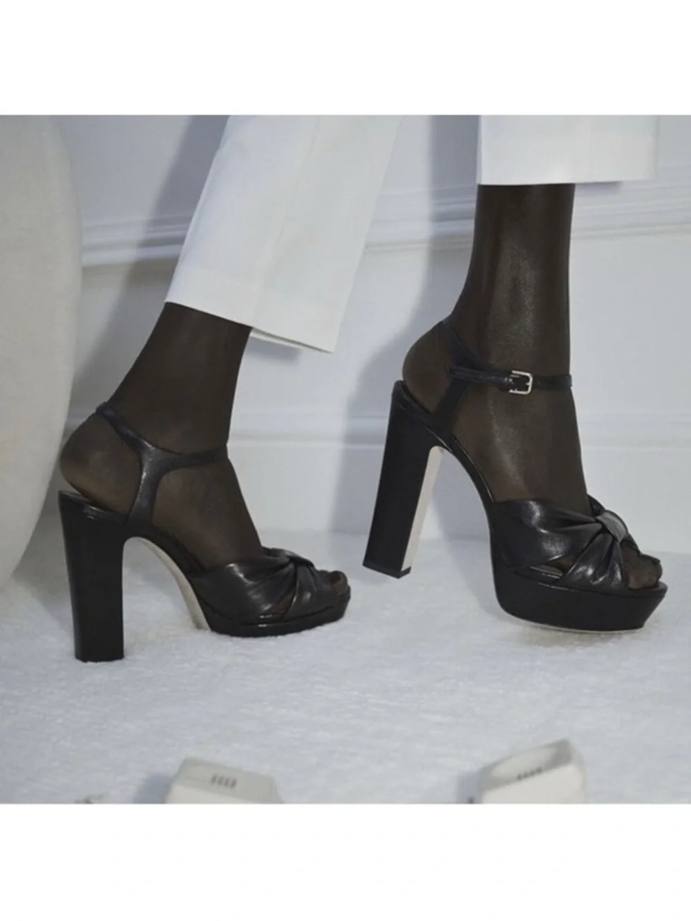 New Jimmy Choo Heloise Black Nappa Leather Platform Sandals 40 $995